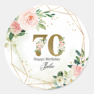 Personalisierte Gold- und Blumendekoration zum 70. Runder Aufkleber