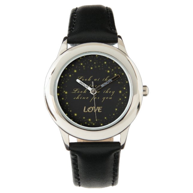 Personalisierte Gold- und Glitzern-Sterne in Schwa Armbanduhr (Vorderseite)