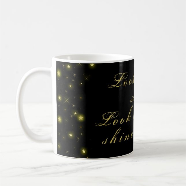 Personalisierte Gold- und Glitzern-Sterne in Schwa Kaffeetasse (Links)
