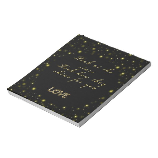 Personalisierte Gold- und Glitzern-Sterne in Schwa Notizblock (Rotiert)