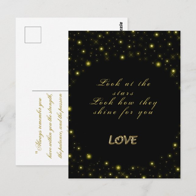 Personalisierte Gold- und Glitzern-Sterne in Schwa Postkarte (Vorne/Hinten)