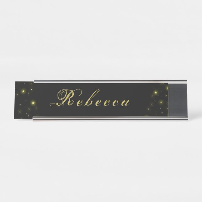 Personalisierte Gold- und Glitzern-Sterne in Schwa Schreibtischnamensplakette (Vorderseite )