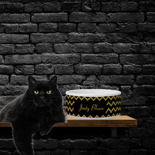 Personalisierte Gold- und Schwarz-Chevron-Glitter- Napf