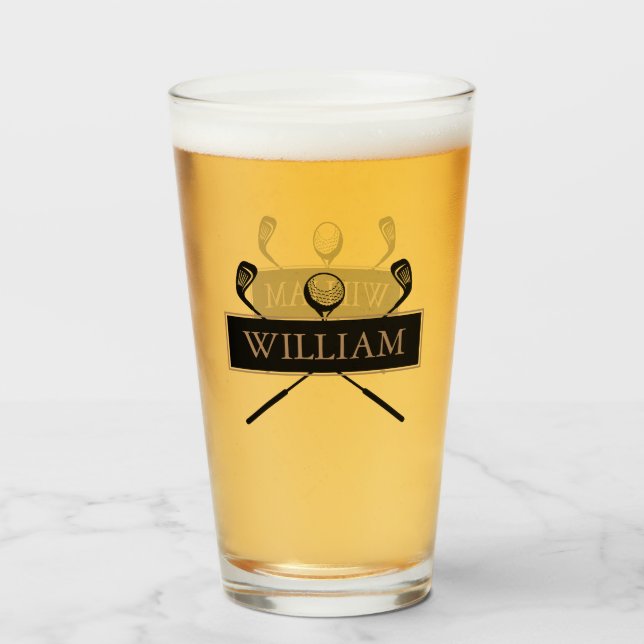 Personalisierte Gold- und Schwarz-Golfschläger mit Glas (Vorne (Gefüllt))