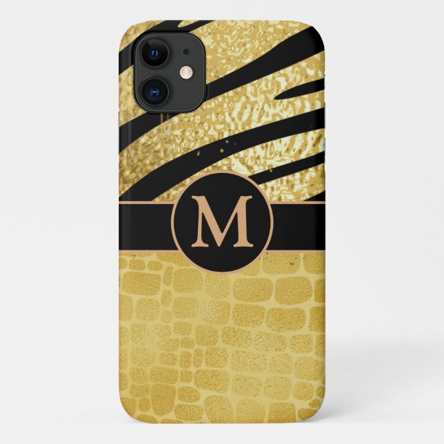 Personalisierte Gold- und Schwarzweißdrucke Case-Mate iPhone Hülle (Rückseite)