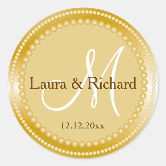 Personalisierte Gold Wedding Monogram Siegel Runder Aufkleber (Vorderseite)