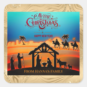 Personalisierte Gold-Weihnachtsgeschichte "Frohe W Quadratischer Aufkleber