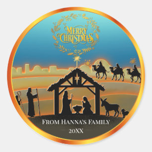Personalisierte Gold-Weihnachtsgeschichte "Frohe W Runder Aufkleber
