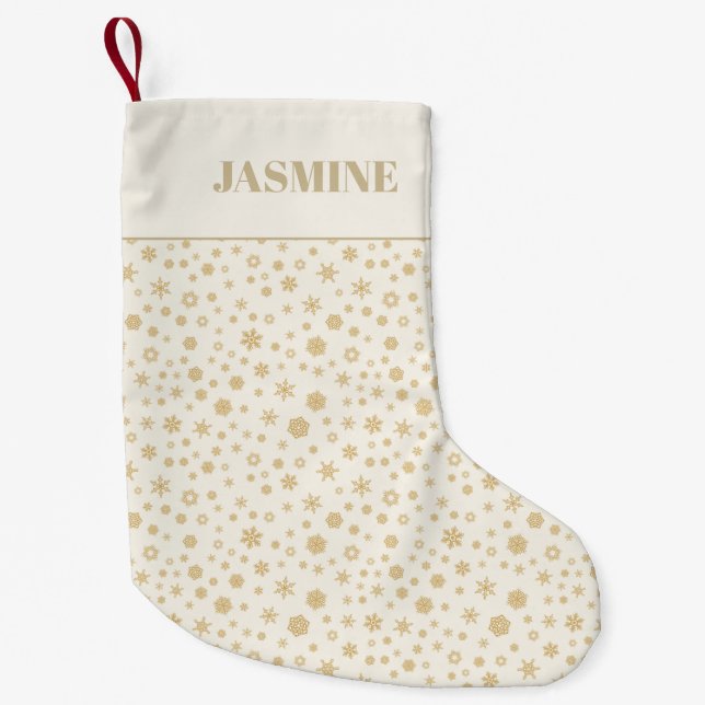 Personalisierte Goldcreme Schneeflocken Weihnachte Kleiner Weihnachtsstrumpf (Vorderseite)