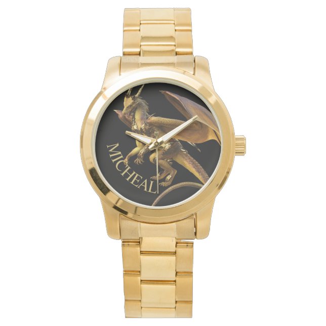 Personalisierte Golddrachenfantasie Armbanduhr (Vorderseite)