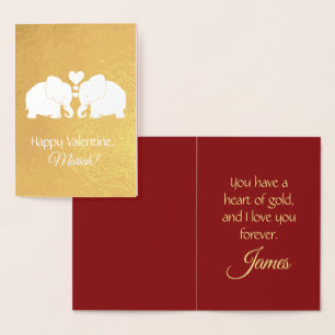 Personalisierte Goldelefanten mit HerzenValentine Folienkarte
