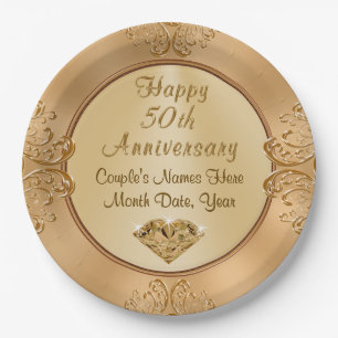 Personalisierte Golden 50th Anniversary Paper Tell Pappteller