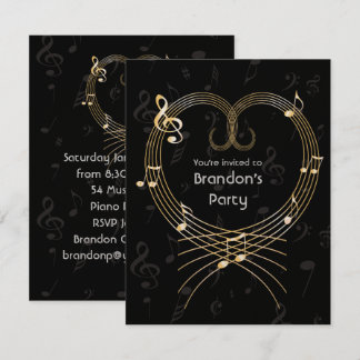 Personalisierte Golden Heart Musical Notes Geburts Einladung