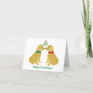 Personalisierte Goldendoodles Küssen unter Mistlet Feiertagskarte