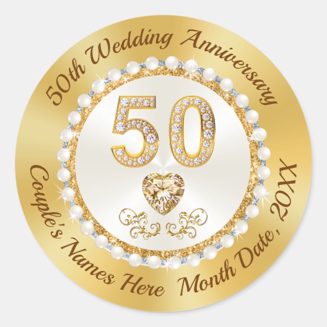 Personalisierte, goldene Aufkleber zum Hochzeitsta (Vorderseite)