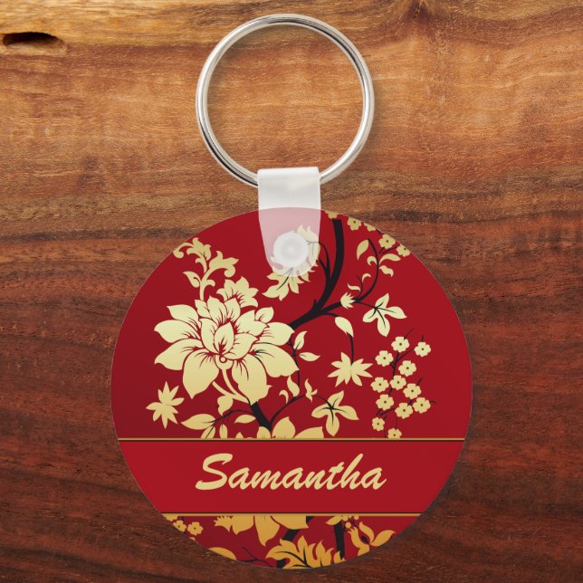 Personalisierte Goldene Blume aus dem Orientalisch Schlüsselanhänger (Vorderseite)