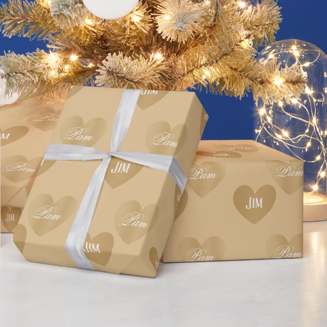 Personalisierte Goldene Herzen, blass-goldenes Bra Geschenkpapier (Feiertage)