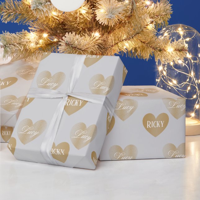 Personalisierte Goldene Herzen, Silber und Gold Geschenkpapier (Feiertage)