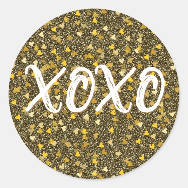 Personalisierte goldene Herzen und Glitzer XOXO Runder Aufkleber (Vorderseite)