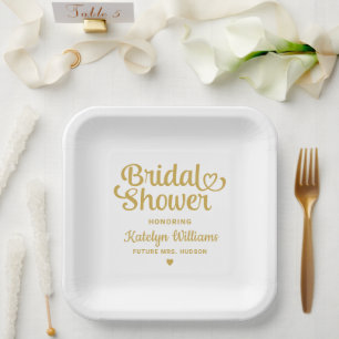 Personalisierte goldene Hochzeits-Brautparty Pappteller