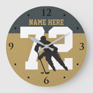 Personalisierte goldene Hockey-Spieler-Namen-Zahl Große Wanduhr