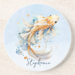 Personalisierte Goldene Koi-Fische mit Wasserfarbe Getränkeuntersetzer