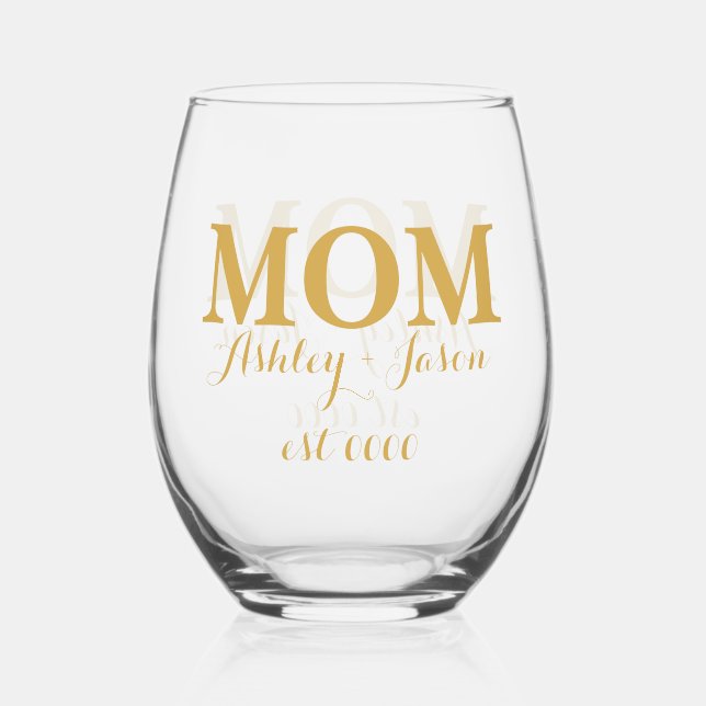 Personalisierte Goldene Mama EST Mütter Weinglas Ohne Stiel (Vorderseite)