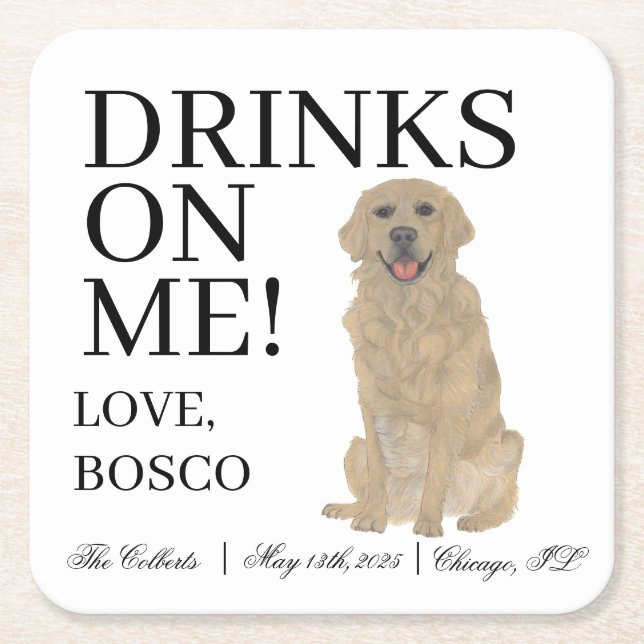 Personalisierte Goldene Retriever Hochzeit Rechteckiger Pappuntersetzer (Vorderseite)