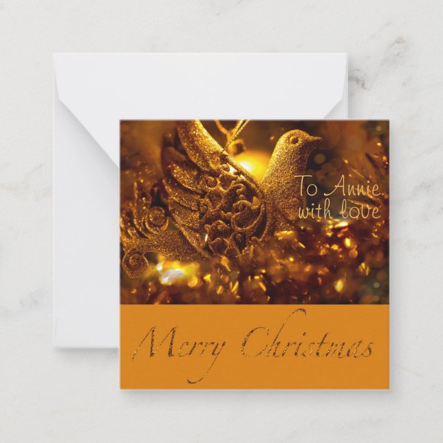 Personalisierte goldene Taube Weihnachten Mitteilungskarte (Vorderseite)