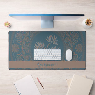 Personalisierte goldene Teal-Rokokó-Lotus-Punkt-Ma Schreibtischunterlage