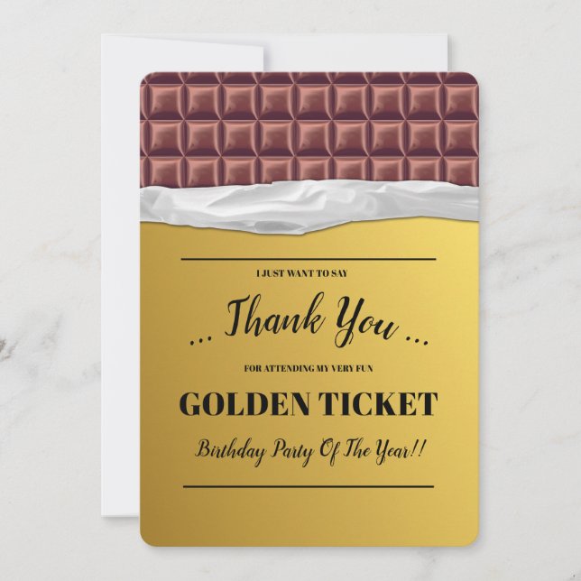 Personalisierte Goldene Ticketschokolade Dankeskarte (Vorderseite)