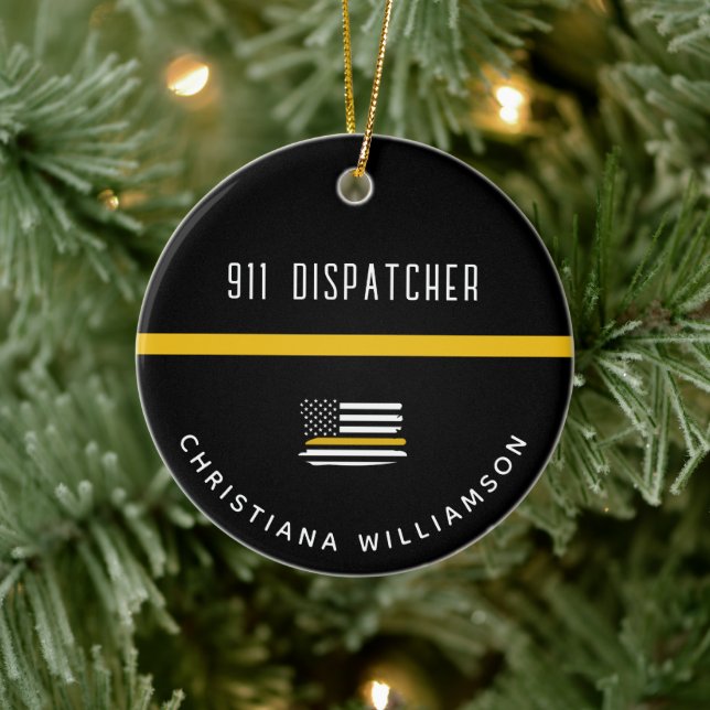 Personalisierte Goldflagge 911 Keramik Ornament (Baum)