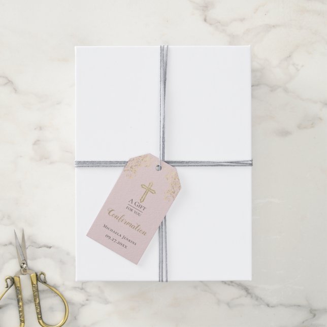 Personalisierte Goldkreuz-Bestätigung Geschenkanhänger (Mit Garn)