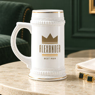 Personalisierte Goldkrone Trauzeuge Bierglas