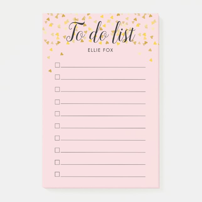 Personalisierte Goldröckchen Blush Pink To-Do-List Post-it Klebezettel (Vorderseite)