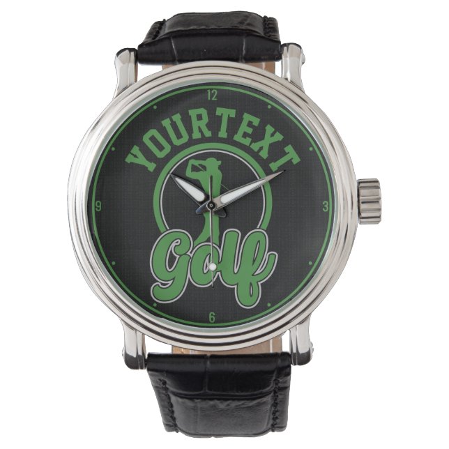 Personalisierte Golf ADD NAME Retro Pro Golfer Swi Armbanduhr (Vorderseite)