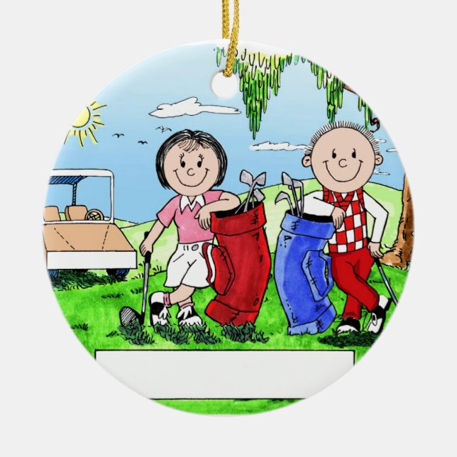 Personalisierte Golf-Paar-Cartoon-Karikatur Keramik Ornament (Vorne)