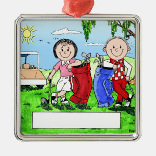 Personalisierte Golf-Paar-Cartoon-Karikatur Ornament Aus Metall