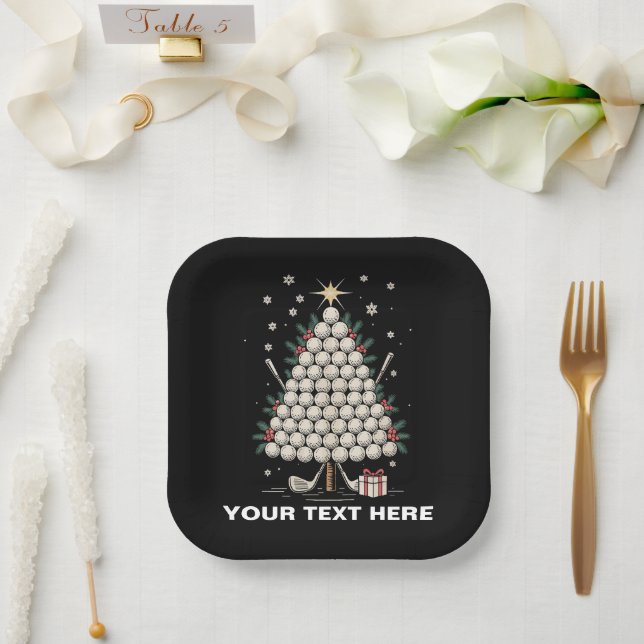 Personalisierte Golf-Weihnachtsbaum-Ausrüstung Fam Pappteller (Hochzeit)