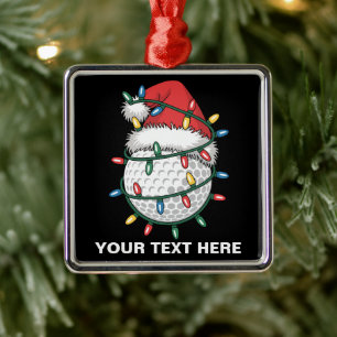 Personalisierte Golfball-Santa-Hut-Weihnachtsbeleu Ornament Aus Metall