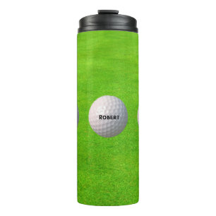 Personalisierte Golfballs auf Grüntönen Golfer Thermosbecher
