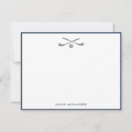 Personalisierte Golfklubs und Ball Navy Border Mitteilungskarte