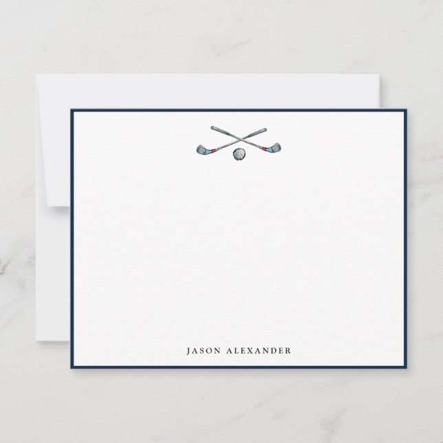 Personalisierte Golfklubs und Ball Navy Border Mitteilungskarte (Vorderseite)