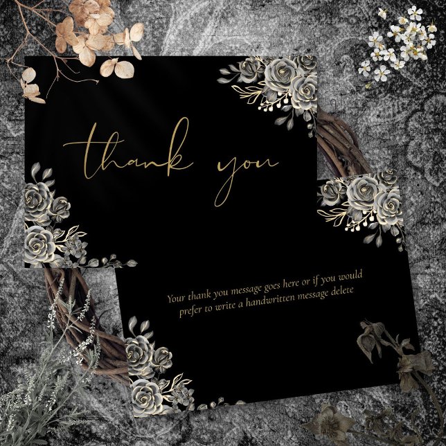 Personalisierte Gothic Black and Gold Script Dankeskarte (Personalized Gothic Black And Gold Script Thank You Card)