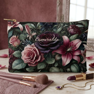 Personalisierte gothische Rosen Blumen-Kosmetik-Ma Zubehörtasche