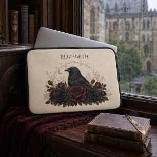 Personalisierte gotische Rabenrosen Vintage-Elfenb Laptopschutzhülle