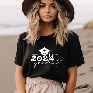 Personalisierte Graduate Class of 2024 Black & Whi T-Shirt