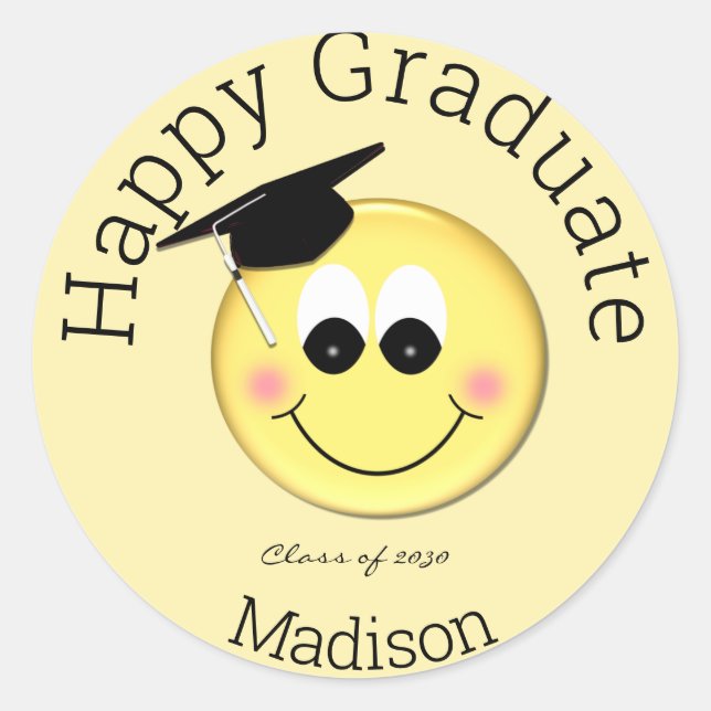 Personalisierte Graduierung Cap Emoji Runder Aufkleber (Vorderseite)