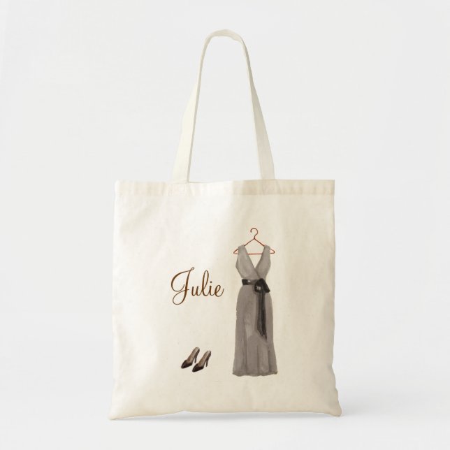 Personalisierte graue Brautjungfern-Tasche Tragetasche (Vorne)