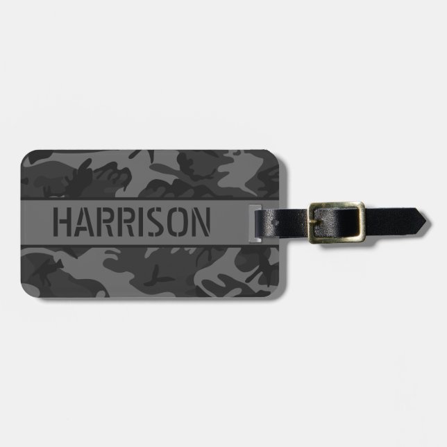 Personalisierte graue Camouflage Gepäckanhänger (Vorderseite horizontal)